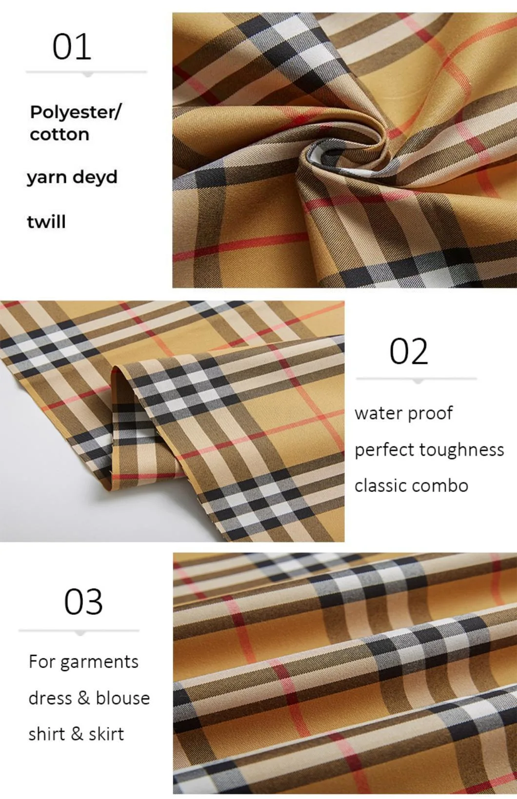 Wholesale Polyester Cotton Nylon Soft Hand Woven Spandex Twill Uniform Suit Plaid Yarn Dyed Fabric for Girls Stripe Shirt Skirt