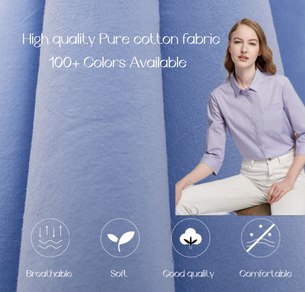 (100+colors available in stock) 60s Plain Poplin 100% Pure Washed Cotton Fabric for Garment/Dress/Shirt/Children&prime;s Clothing