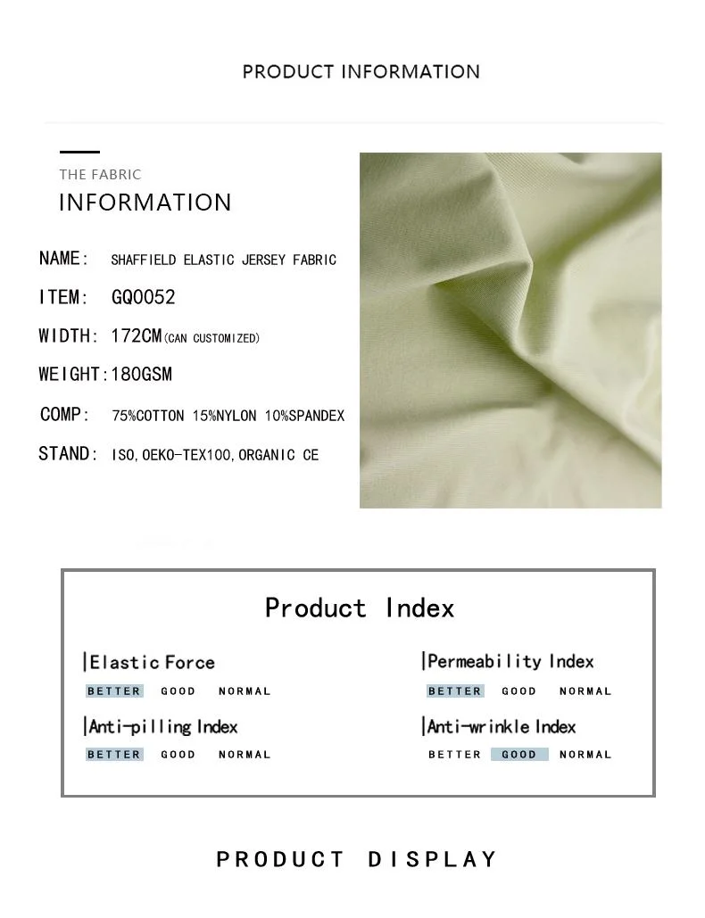 Sun Proof Shaffield Cotton Nylon Elastic Jersey Fabric